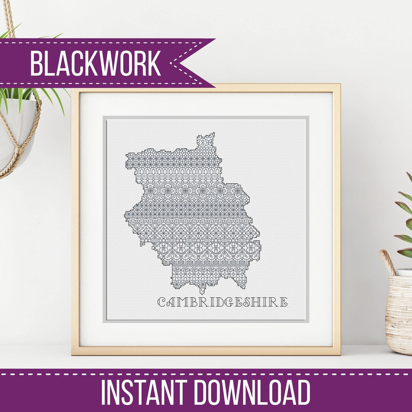 Cambridgeshire Blackwork Pattern - Blackwork Patterns & Cross Stitch by Peppermint Purple