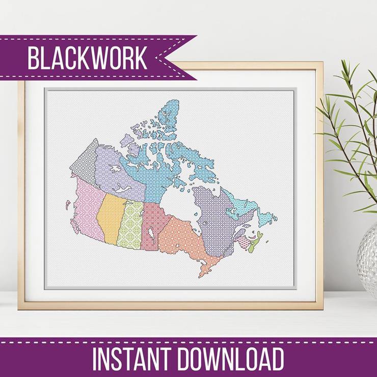 Canada Blackwork Map - Blackwork Patterns & Cross Stitch by Peppermint Purple