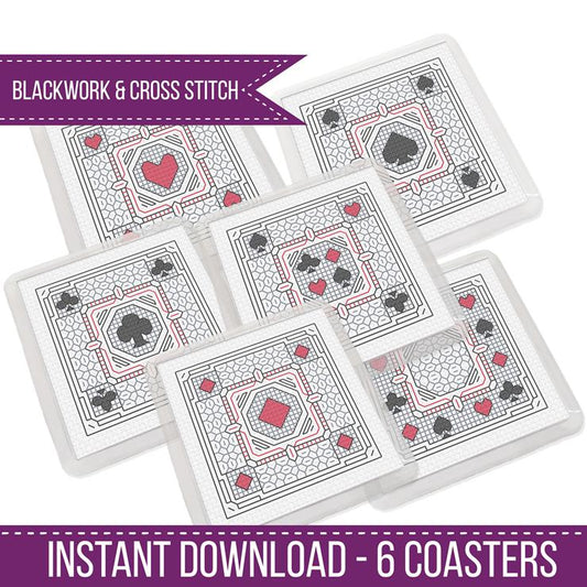Card Suite Coasters - Blackwork Patterns & Cross Stitch by Peppermint Purple