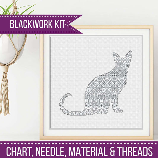 Cat Blackwork Kit - Blackwork Patterns & Cross Stitch by Peppermint Purple