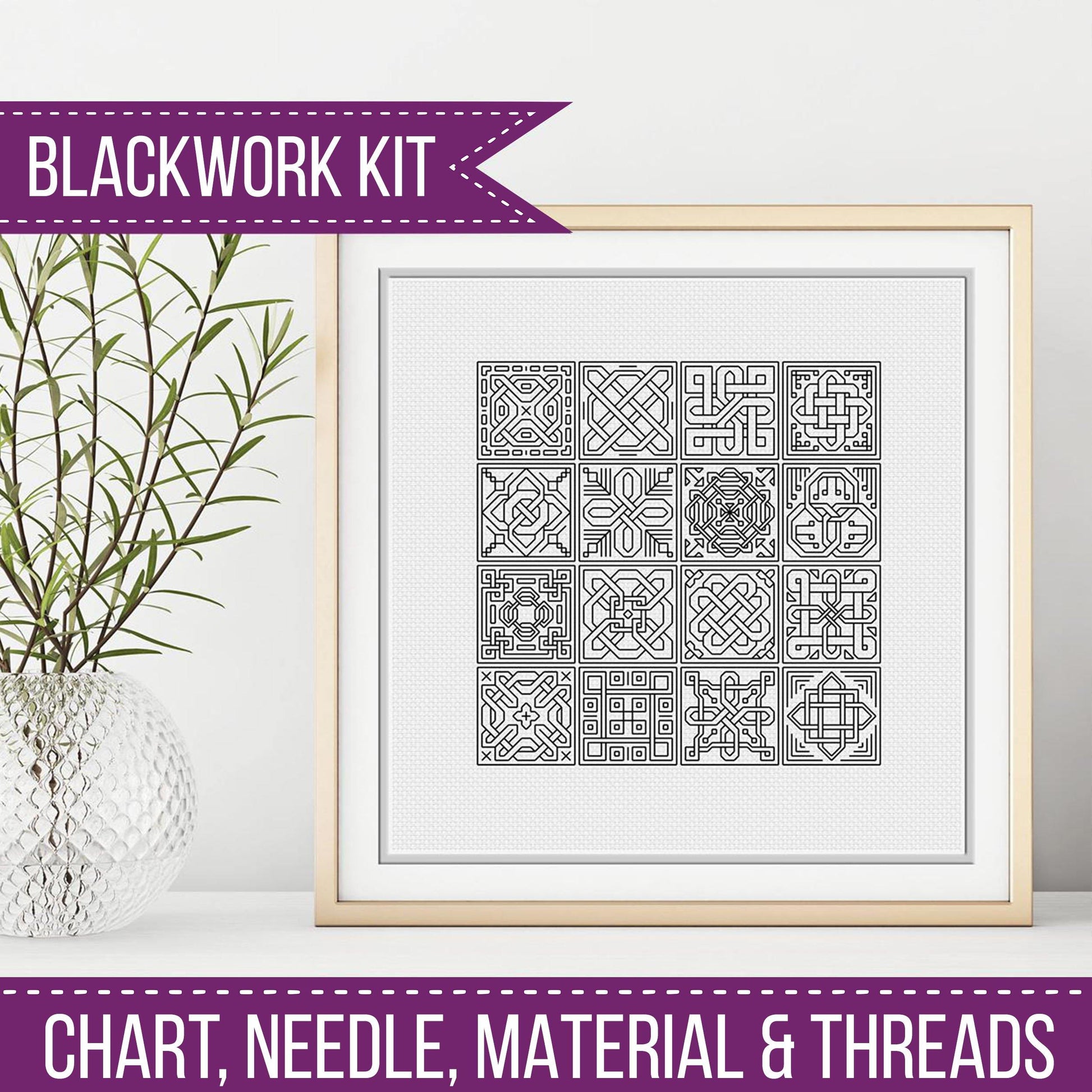 Celtic Knots Blackwork Kit - Blackwork Patterns & Cross Stitch by Peppermint Purple