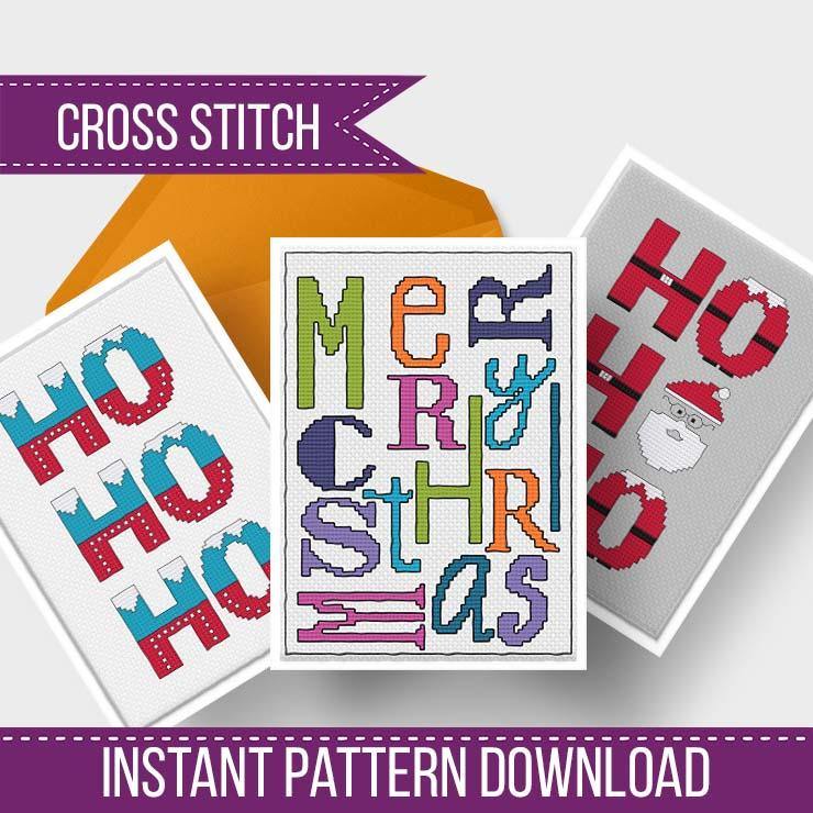 Christmas Card Set - Ho Ho Ho - Blackwork Patterns & Cross Stitch by Peppermint Purple