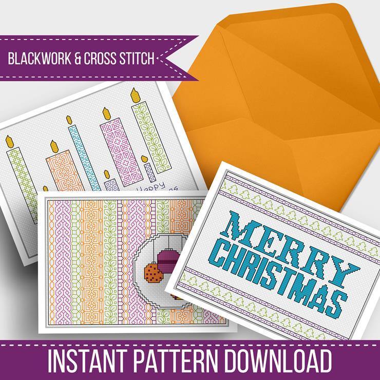 Christmas Card Set - Blackwork Patterns & Cross Stitch by Peppermint Purple