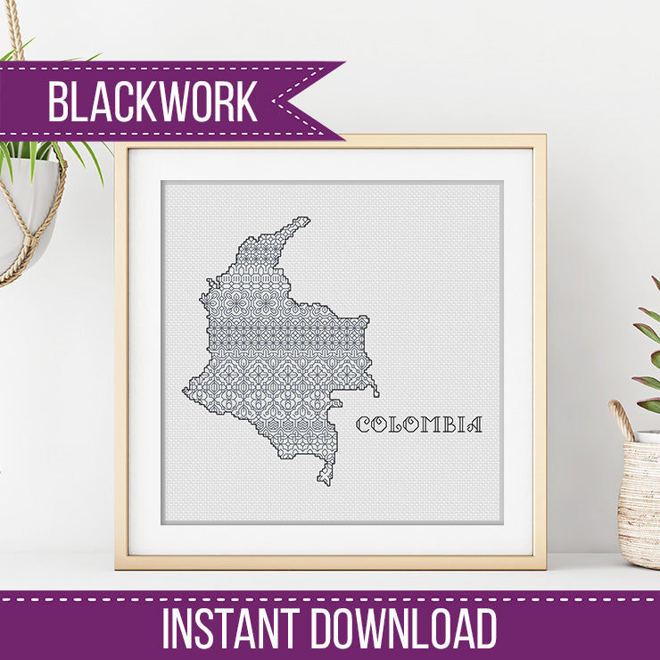 Colombia Blackwork Pattern; Blackwork Pattern - by Peppermint Purple
