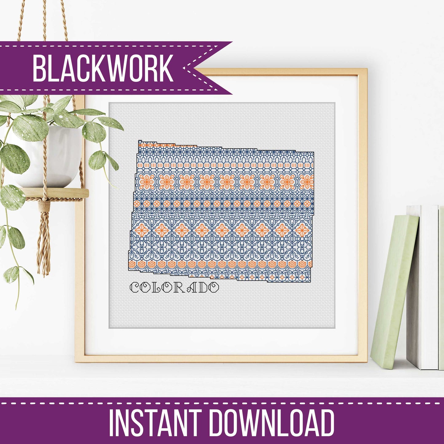 Colorado Blackwork - Blue & Orange - Blackwork Patterns & Cross Stitch by Peppermint Purple