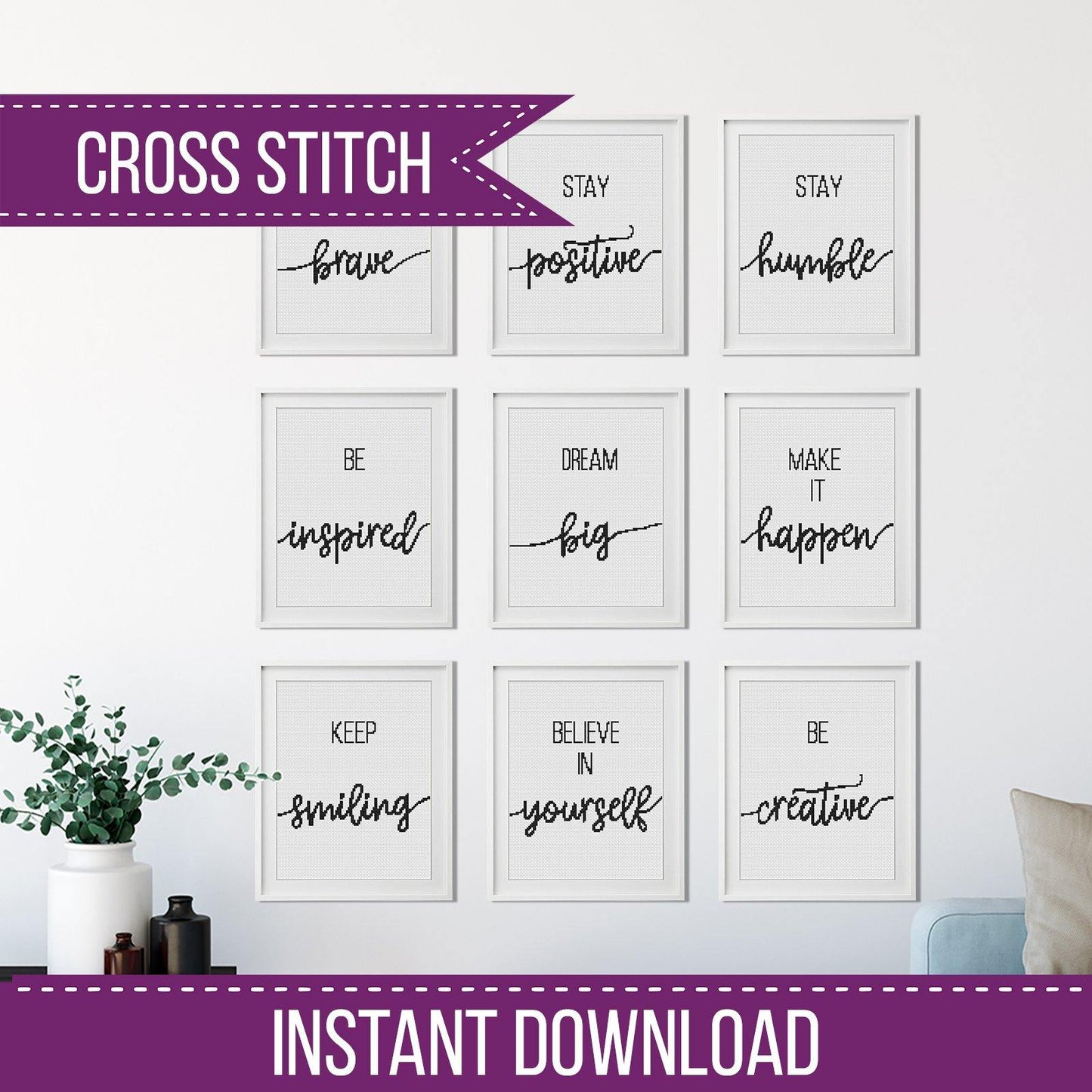 Cross Stitch Inspirational Posters - Blackwork Patterns & Cross Stitch by Peppermint Purple