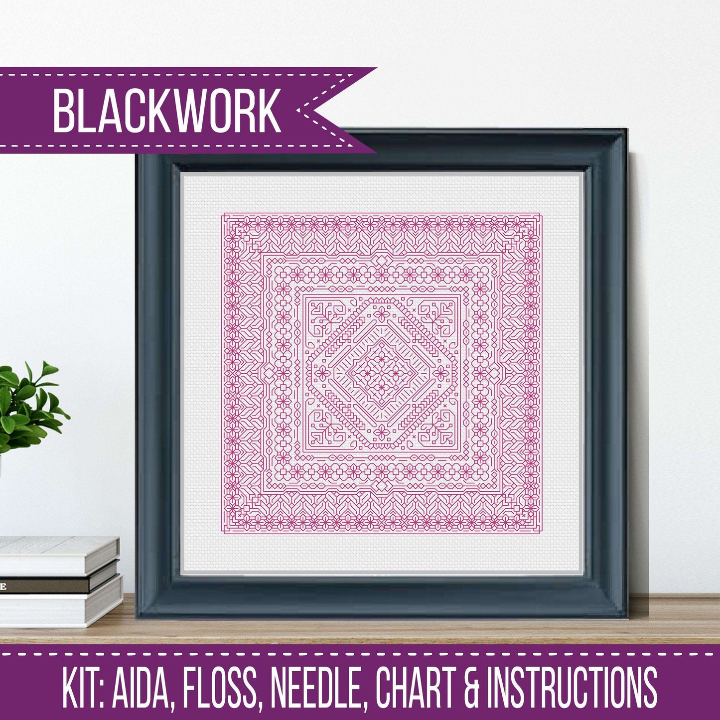 Cyclamen Study In Colour Blackwork Kit - Blackwork Patterns & Cross Stitch by Peppermint Purple