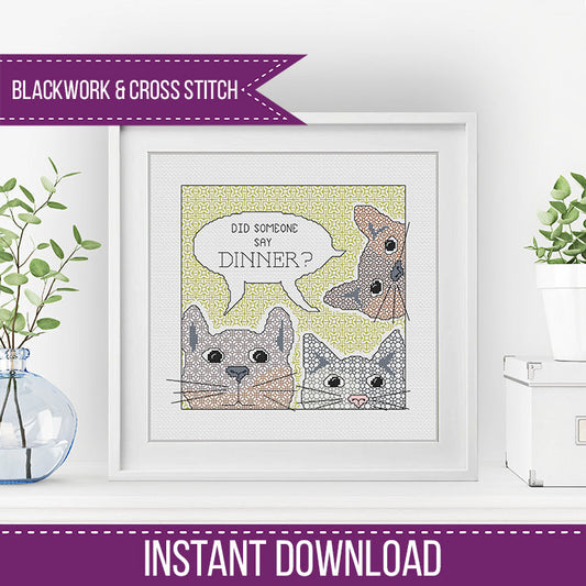 Dinner for Cats - Blackwork Patterns & Cross Stitch by Peppermint Purple