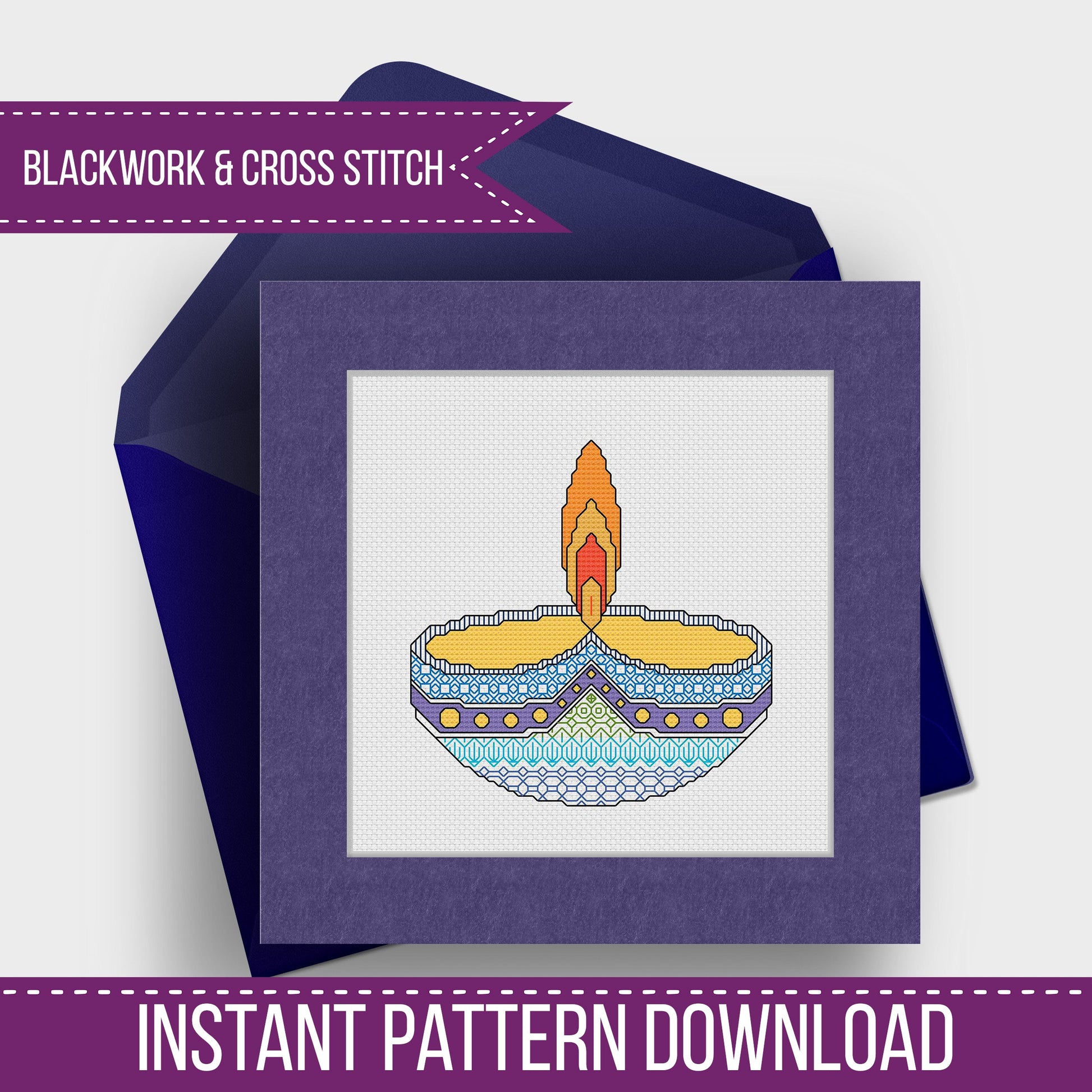 Diwali - Rangoli and Diya - Blackwork Patterns & Cross Stitch by Peppermint Purple