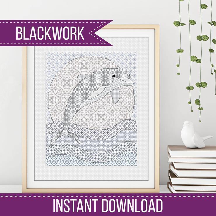 Dolphin Blackwork Pattern - Blackwork Patterns & Cross Stitch by Peppermint Purple