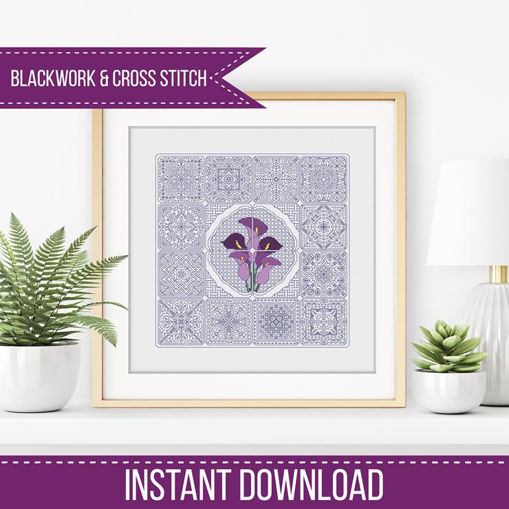 Dutch Tiles - Calla Lily - Blackwork Patterns & Cross Stitch by Peppermint Purple