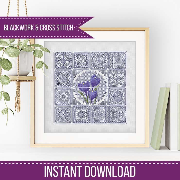 Dutch Tiles - Crocus - Blackwork Patterns & Cross Stitch by Peppermint Purple