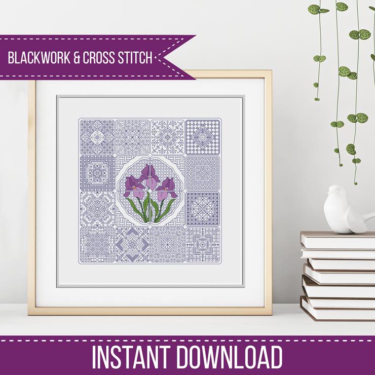 Dutch Tiles - Iris - Blackwork Patterns & Cross Stitch by Peppermint Purple