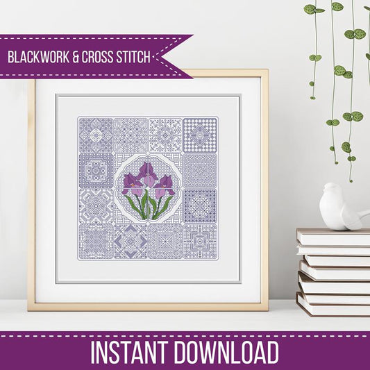 Dutch Tiles - Iris - Blackwork Patterns & Cross Stitch by Peppermint Purple