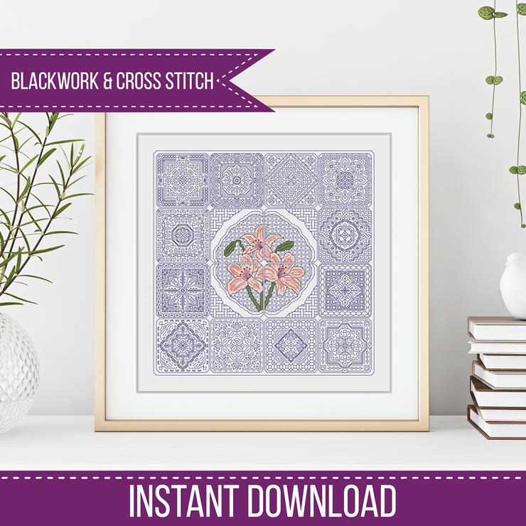 Dutch Tiles - Lily - Blackwork Patterns & Cross Stitch by Peppermint Purple