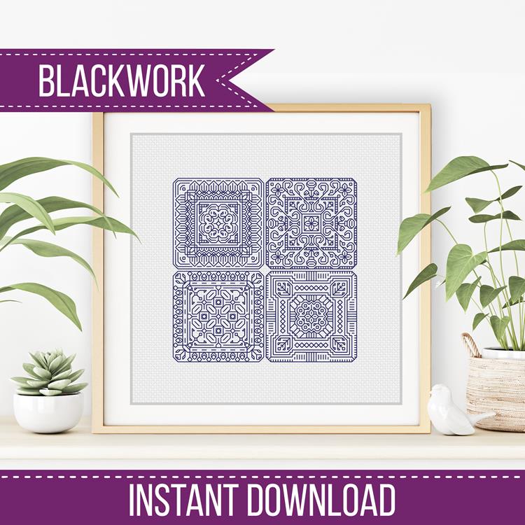 Dutch Tiles Mini Set 1 - Blackwork Patterns & Cross Stitch by Peppermint Purple