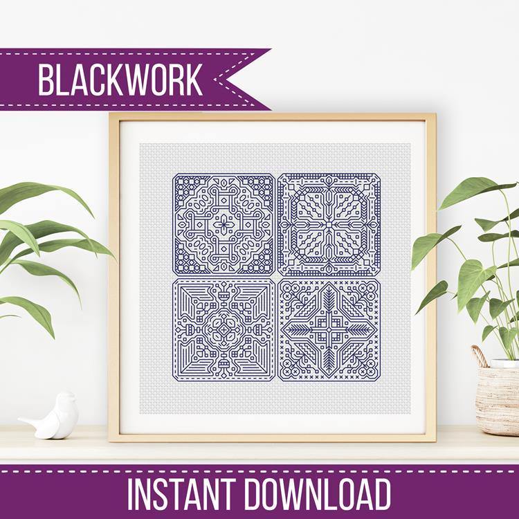 Dutch Tiles Mini Set 12 - Blackwork Patterns & Cross Stitch by Peppermint Purple