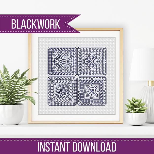 Dutch Tiles Mini Set 16 - Blackwork Patterns & Cross Stitch by Peppermint Purple