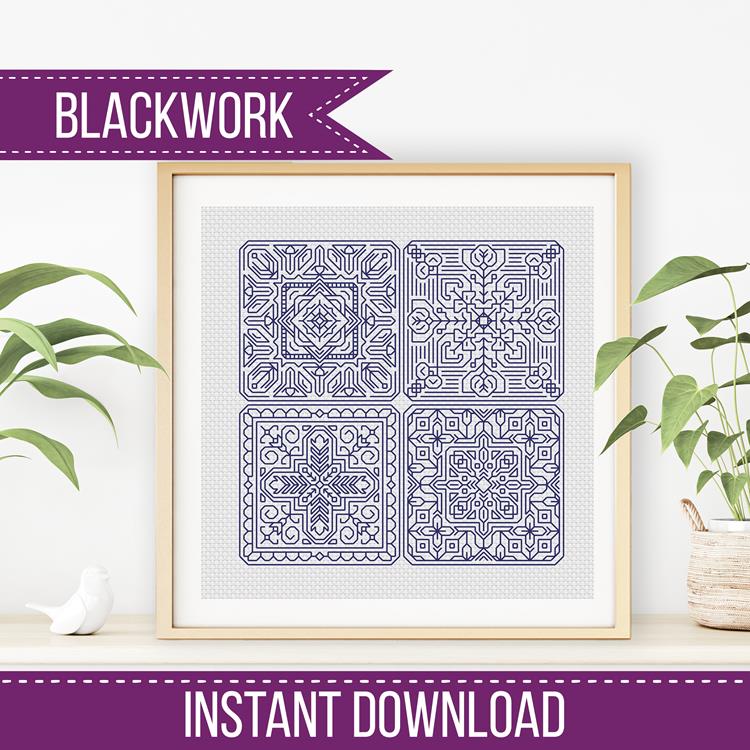 Dutch Tiles Mini Set 23 - Blackwork Patterns & Cross Stitch by Peppermint Purple
