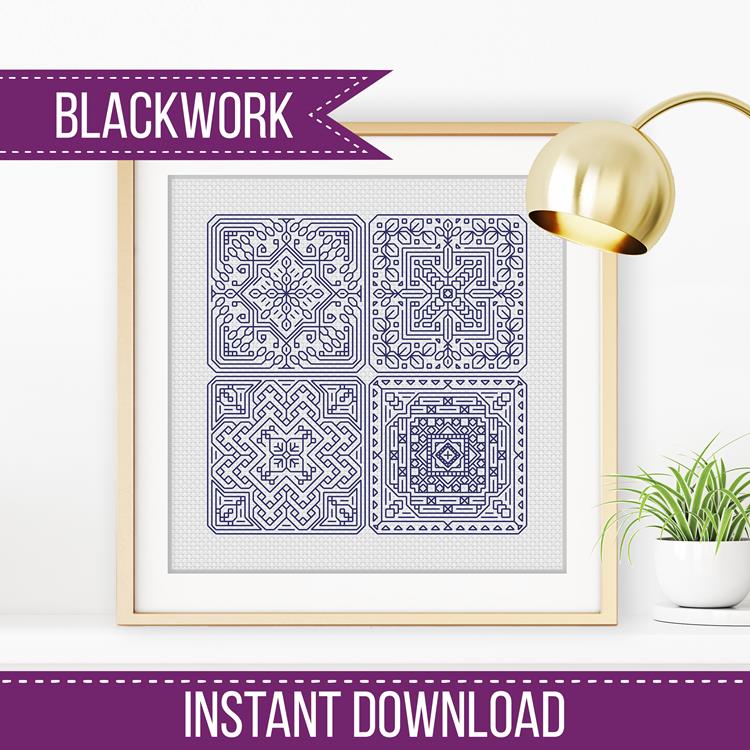 Dutch Tiles Mini Set 24 - Blackwork Patterns & Cross Stitch by Peppermint Purple