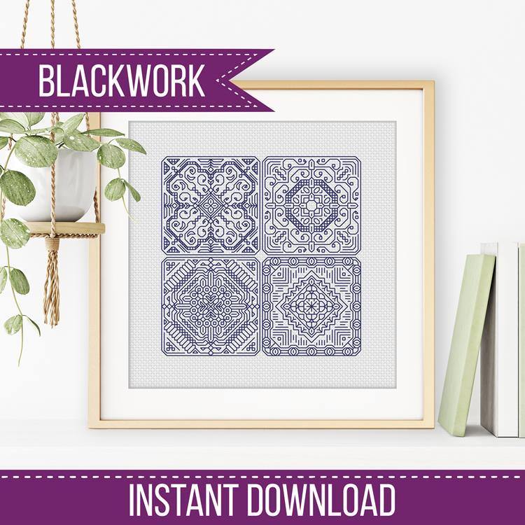Dutch Tiles Mini Set 4 - Blackwork Patterns & Cross Stitch by Peppermint Purple