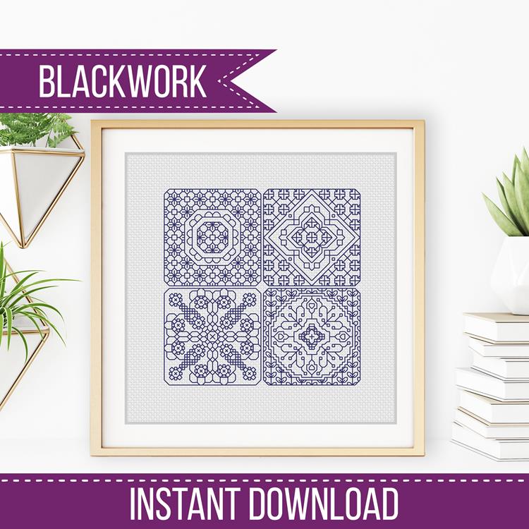 Dutch Tiles Mini Set 5 - Blackwork Patterns & Cross Stitch by Peppermint Purple