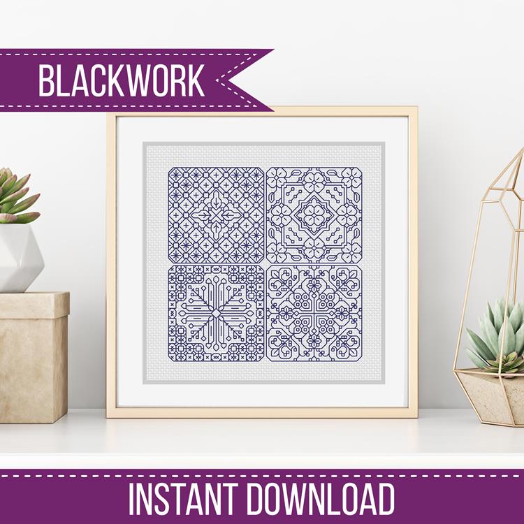 Dutch Tiles Mini Set 7 - Blackwork Patterns & Cross Stitch by Peppermint Purple