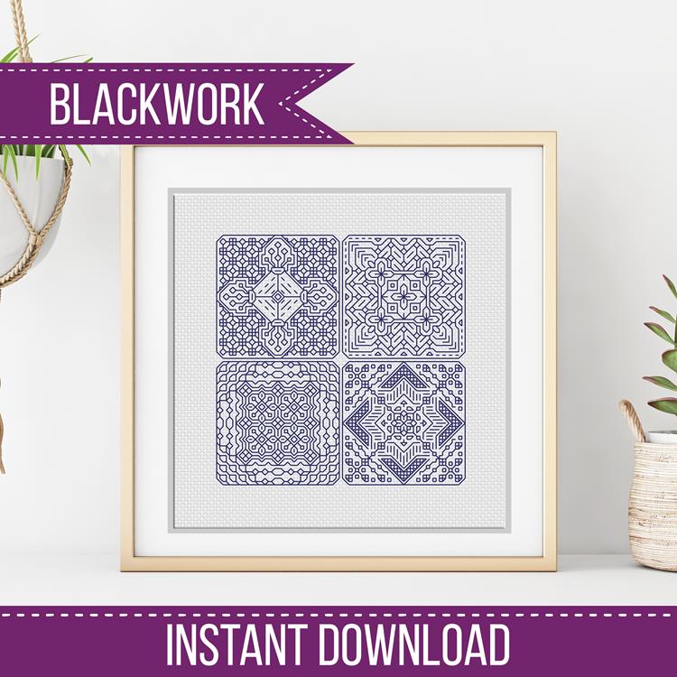Dutch Tiles Mini Set 8 - Blackwork Patterns & Cross Stitch by Peppermint Purple