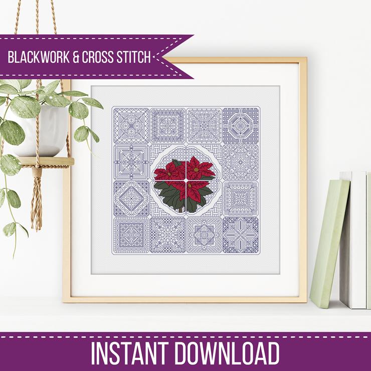 Dutch Tiles - Poinsettia - Blackwork Patterns & Cross Stitch by Peppermint Purple