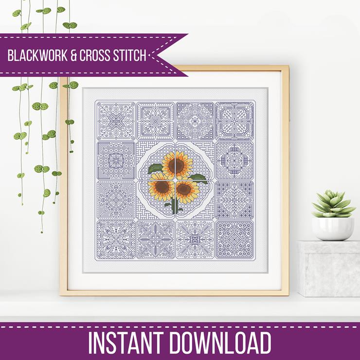 Dutch Tiles - Sunflower - Blackwork Patterns & Cross Stitch by Peppermint Purple