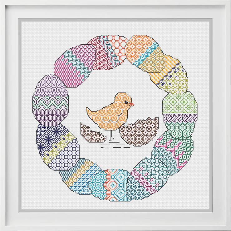 Egg Wreath - Blackwork Patterns & Cross Stitch by Peppermint Purple