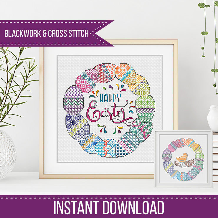 Egg Wreath - Blackwork Patterns & Cross Stitch by Peppermint Purple