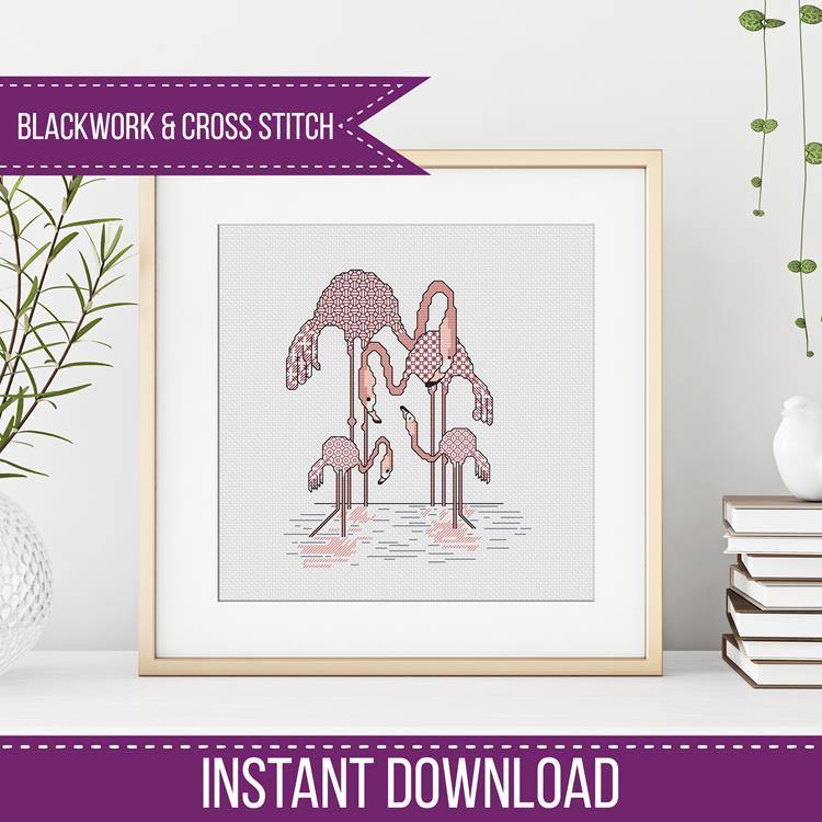 Flamingo Blackwork - Family of 4 - Blackwork Patterns & Cross Stitch by Peppermint Purple