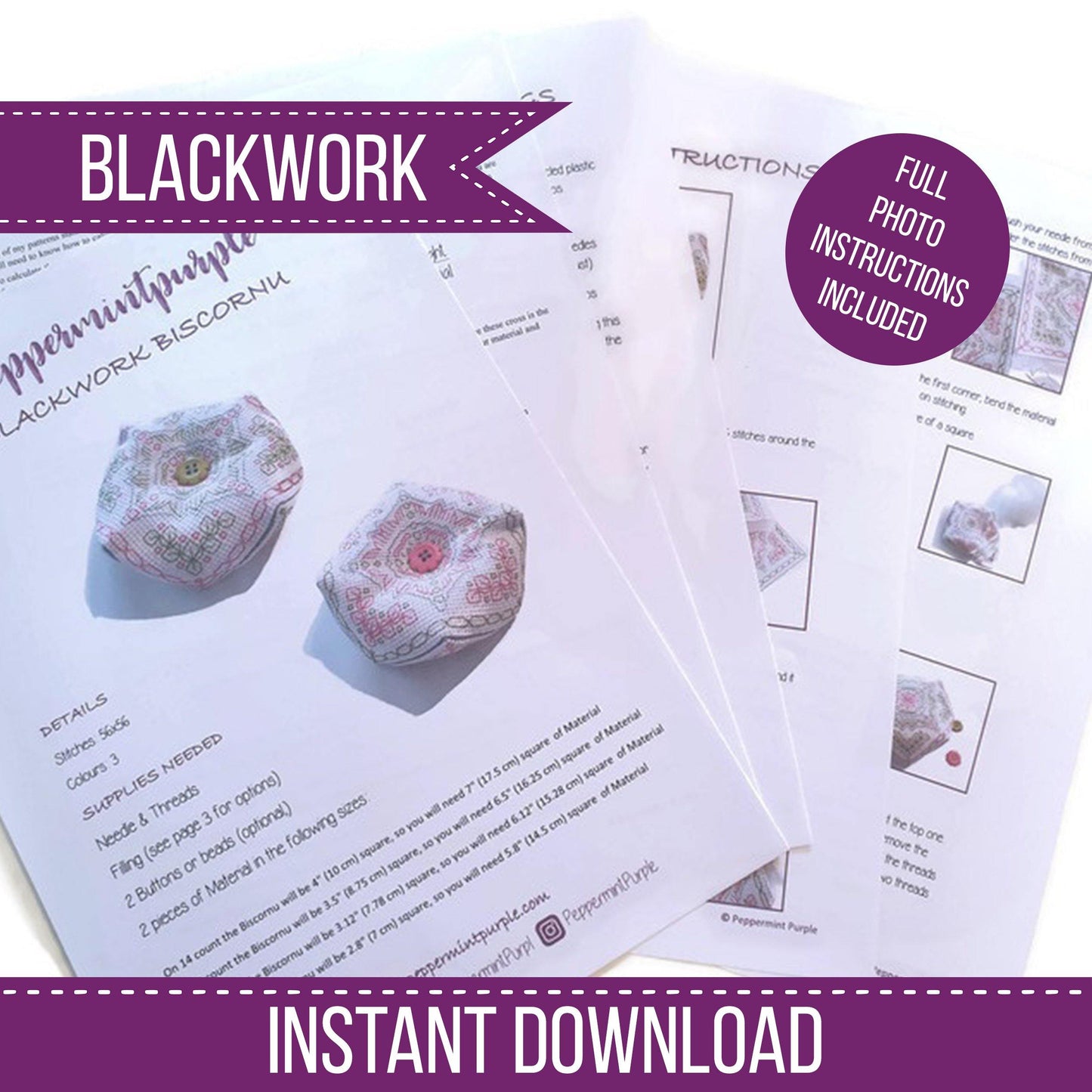 Floral Biscornu - Blackwork Patterns & Cross Stitch by Peppermint Purple