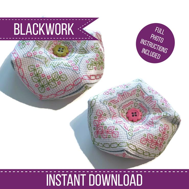 Floral Biscornu - Blackwork Patterns & Cross Stitch by Peppermint Purple