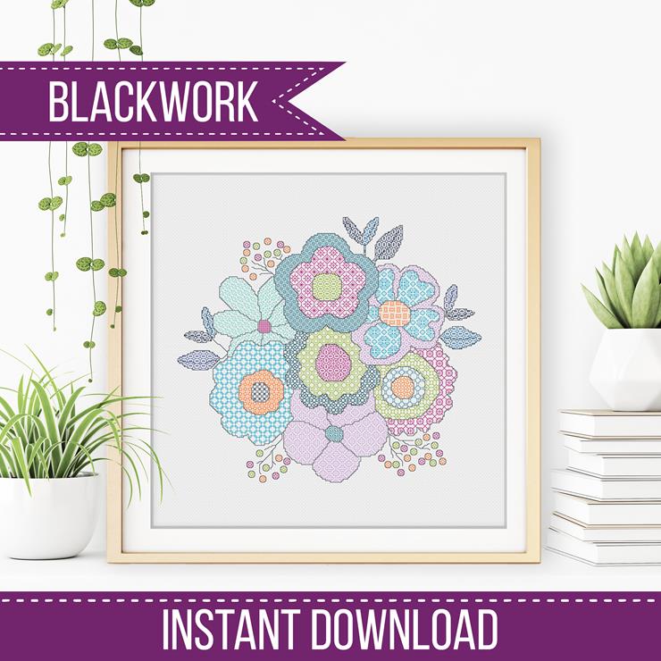 Floral Bouquet - Blackwork Patterns & Cross Stitch by Peppermint Purple