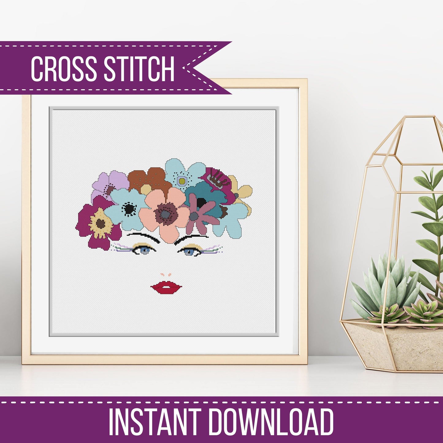 Flower Girl Cross-Stitch Chart - Blackwork Patterns & Cross Stitch by Peppermint Purple