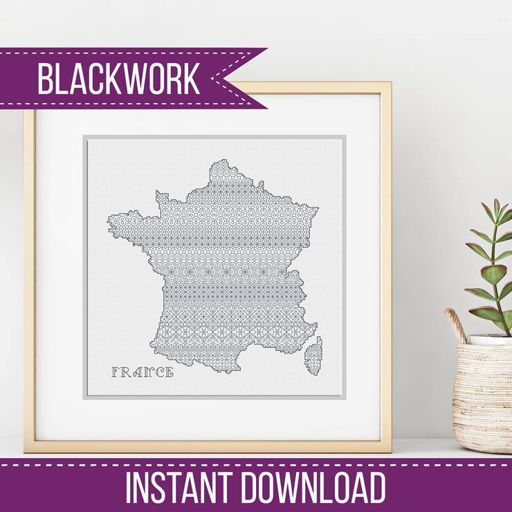 France Blackwork Pattern - Blackwork Patterns & Cross Stitch by Peppermint Purple