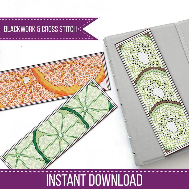 Fruit Bookmarks - Blackwork Patterns & Cross Stitch by Peppermint Purple