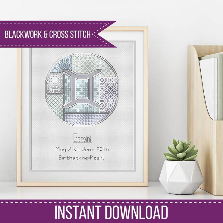 Gemini Blackwork - Blackwork Patterns & Cross Stitch by Peppermint Purple