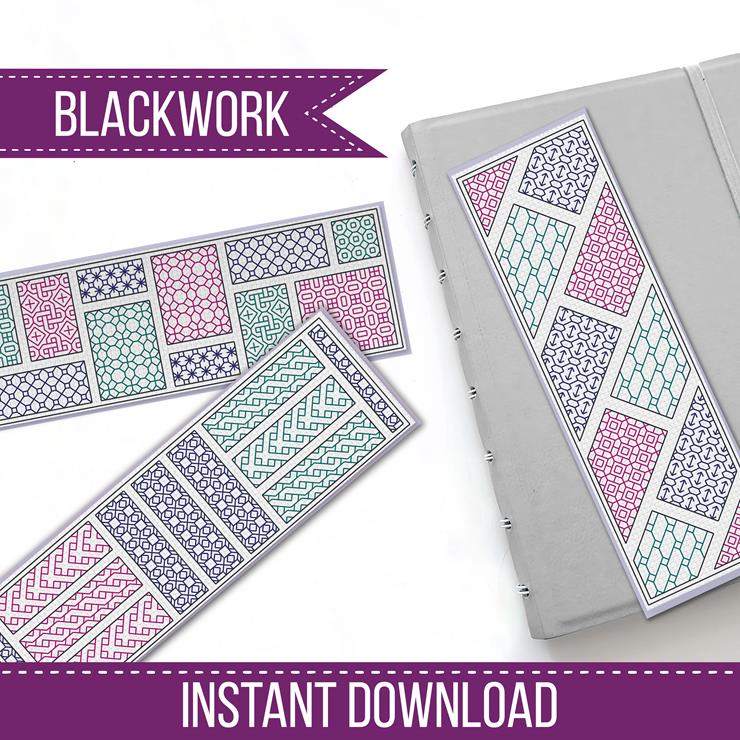 Geometric Bookmarks - Blackwork Patterns & Cross Stitch by Peppermint Purple