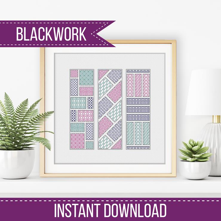 Geometric Bookmarks - Blackwork Patterns & Cross Stitch by Peppermint Purple