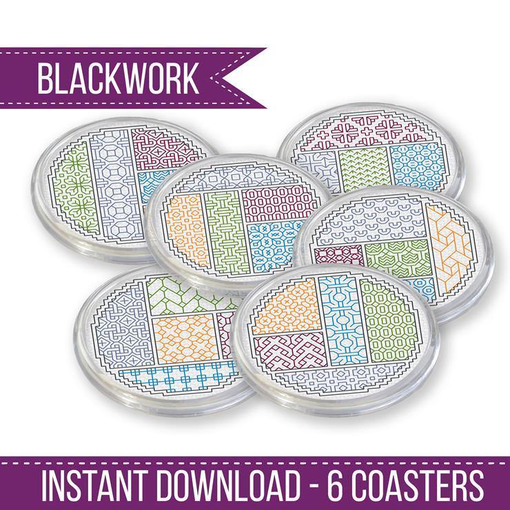 Geometric Coasters - Blackwork Patterns & Cross Stitch by Peppermint Purple