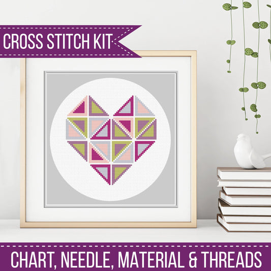 Geometric Heart Kit - Blackwork Patterns & Cross Stitch by Peppermint Purple