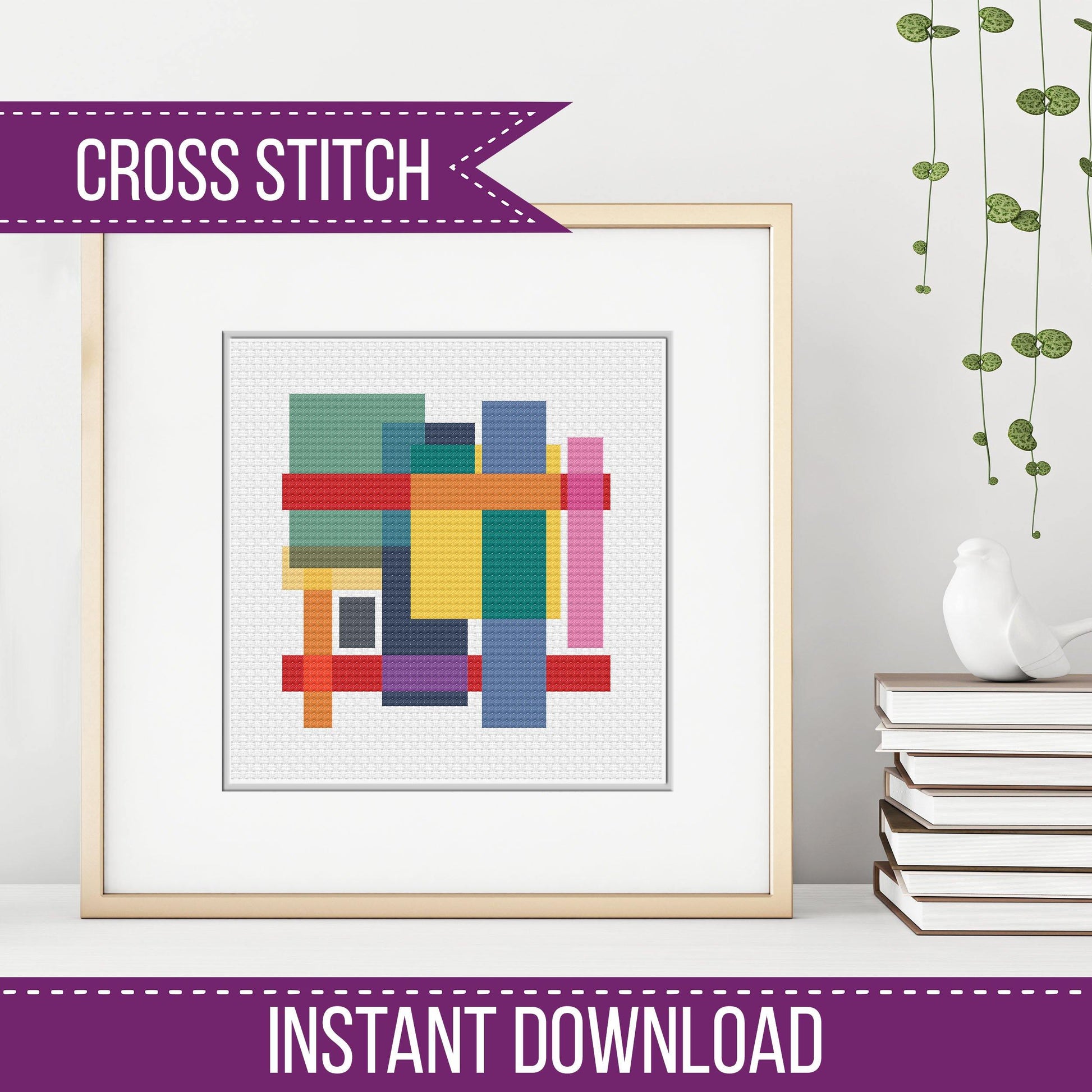 Geometric Squares Abstract - Blackwork Patterns & Cross Stitch by Peppermint Purple