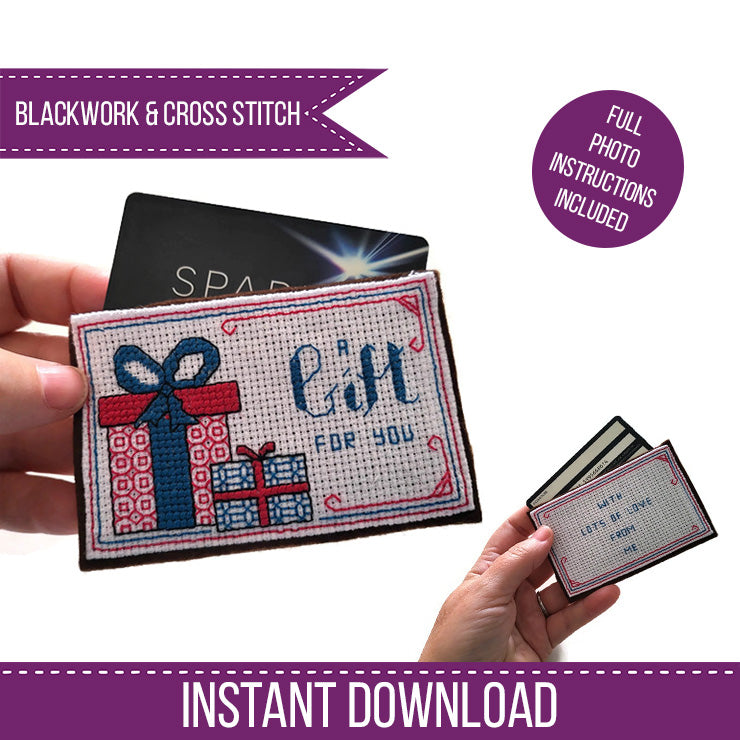 Gift For You - Gift Card Wallet - Blackwork Patterns & Cross Stitch by Peppermint Purple