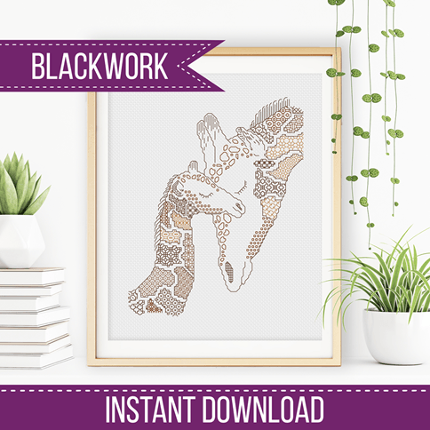 Giraffe Love - Blackwork Patterns & Cross Stitch by Peppermint Purple