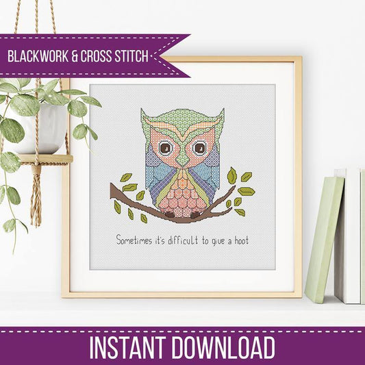 Give a Hoot Blackwork Owl - Blackwork Patterns & Cross Stitch by Peppermint Purple