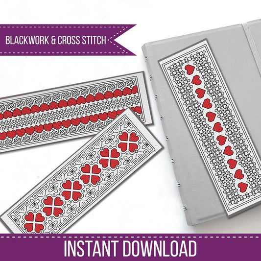 Heart Bookmarks - Blackwork Patterns & Cross Stitch by Peppermint Purple