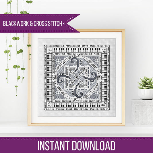 Hints of Music - Bass Clef Edition - Blackwork Patterns & Cross Stitch by Peppermint Purple